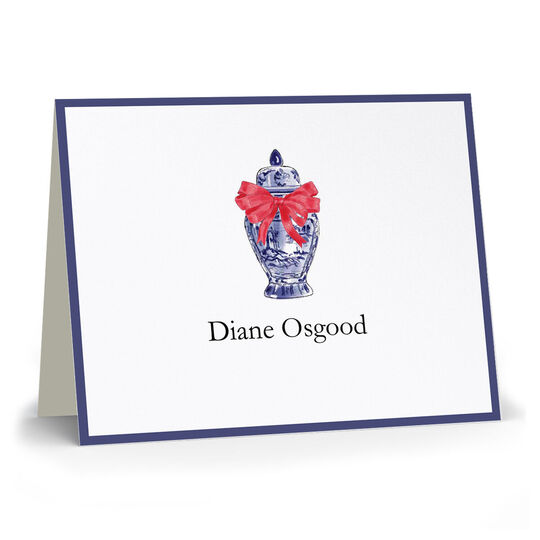 Ginger Jar with Red Bow Folded Note Cards